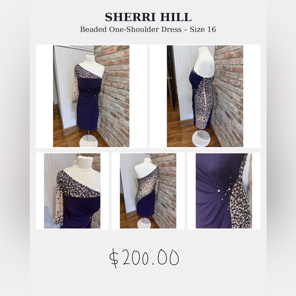 Sherri Hill Purple One-Shoulder Beaded Cocktail Dress